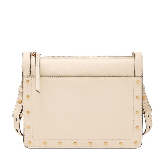 Handbags - 7559 Taryn Leather Crossbody Purse Handbag, Vanilla W/Studs Model: